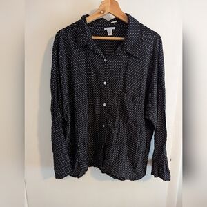 Eberjey Womens Pajama Top Black Long Sleeve PJ Size Large Shirt Button Down